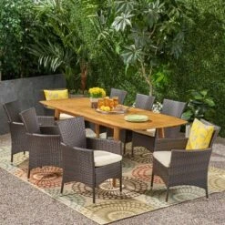 Christopher Knight Home Algoma Outdoor Acacia Wood And Wicker 9 Piece Dining Set With Cushion 23 Christopher Knight Home Algoma Outdoor Acacia Wood And Wicker 9 Piece Dining Set With Cushion -FurniVerse Store GUEST 4d011128 c22a 4c37 bc57 9b0a385df973