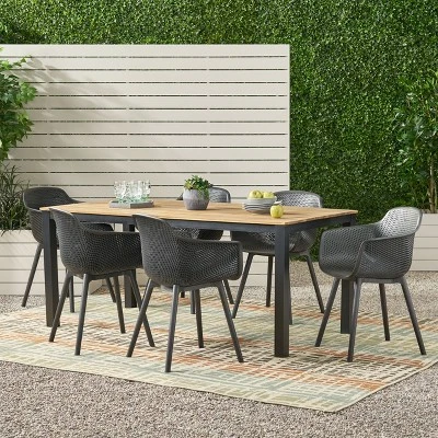 Christopher Knight Home Palmilla Outdoor Resin And Acacia Wood 7 Piece Dining Set, Black And Teak 1 Christopher Knight Home Palmilla Outdoor Resin And Acacia Wood 7 Piece Dining Set, Black And Teak