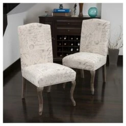 Christopher Knight Home Set Of 2 Crown Top French Script Fabric Dining Chair Wood/Beige: Elegant Linen & Cotton Upholstery, Hardwood Frame -FurniVerse Store GUEST 5100c79b cbc9 4a16 a746 353f0d0d585c