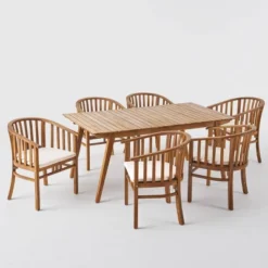 Alondra 7pc Acacia Wood Rectangular Dining Set - Teak - Christopher Knight Home