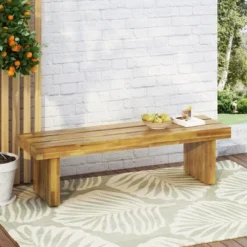 Christopher Knight Home Appling 57" Outdoor Acacia Wood Bench With Sled Base, Natural -FurniVerse Store GUEST 5154b0c1 e9c9 43f2 9fe9 f04fd43f6da0