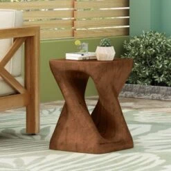 Twisted Spiral Patio End Tables, MGO Accent Table, Wood-Look Outdoor End Table For Patio Or Indoor Use, Outdoor Side Table -Christopher Knight Home -FurniVerse Store GUEST 51c5c719 db9f 4783 bb90 801cd8054918