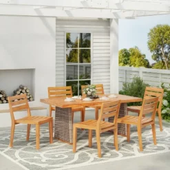 Christopher Knight Home Penelope Rustic 7 Piece Outdoor Acacia Wood Slatted Dining Set With Rattan Table -FurniVerse Store GUEST 52c30c55 710e 4923 ac17 344d8cfc3c38