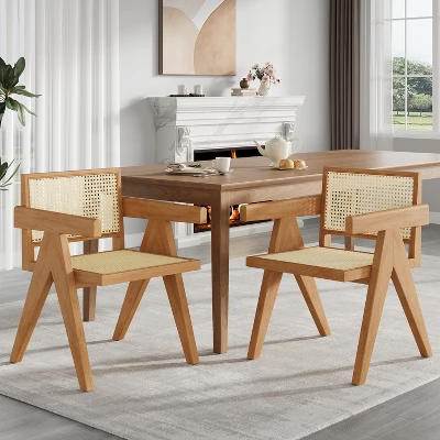 Christopher Knight Home Randall Rubberwood And Cane Arm Dining Chair With V-Shaped Legs(Set Of 2) 10 Christopher Knight Home Randall Rubberwood And Cane Arm Dining Chair With V-Shaped Legs(Set Of 2) - Image 10