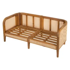 Christopher Knight Home Maciej 56" Patio Rustic Acacia Wood Upholstered Sofa With Rattan-Wrapped Frame -FurniVerse Store GUEST 53f6a37c cf17 4fde 99cd 7a3c538912a1