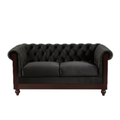 59"W Chesterfield Velvet Loveseat Sofa, Upholstered Sofa Couch With Rolled Arm Dutch And Tufted Button - Christopher Knight Home -FurniVerse Store GUEST 5466c915 be99 4a77 b142 b78c620ac6ba