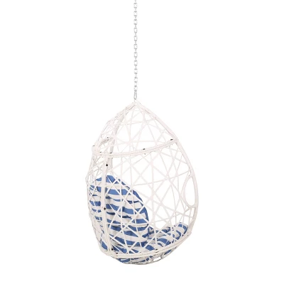 Los Alamitos Indoor/Outdoor Wicker Hanging Chair With 8' Chain - White/Blue - Christopher Knight Home 2 Los Alamitos Indoor/Outdoor Wicker Hanging Chair With 8' Chain - White/Blue - Christopher Knight Home - Image 2