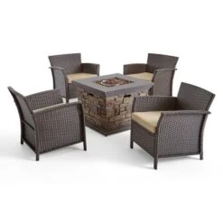 Christopher Knight Home Ellyanna Outdoor Wicker 5 Piece Club Chair And Fire Pit Set With Cushion -FurniVerse Store GUEST 564b4e83 2976 4c9f 8aa3 75bdb9046145