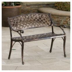 Hamilton Cast Aluminum Patio Bench- Copper - Christopher Knight Home -FurniVerse Store GUEST 58491ce1 6f98 49b1 96a3 cf2195eb70f0