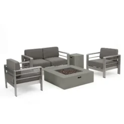 Christopher Knight Home Cape Coral Outdoor Aluminum 4 Seater Chat Set With Fire Pit -FurniVerse Store GUEST 589ac280 2a45 4f13 b44f 0252a725fa40