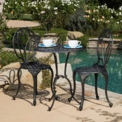 Christopher Knight Home Thomas Outdoor Cast Aluminum 3 Piece Bistro Set, Black/Gold