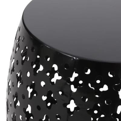 Modern Iron Patio Side Table With Cross-Cut Design, Powder-Coated Frame, Barrel Outdoor End Table, Patio End Tables -Christopher Knight Home 7 Modern Iron Patio Side Table With Cross-Cut Design, Powder-Coated Frame, Barrel Outdoor End Table, Patio End Tables -Christopher Knight Home - Image 7