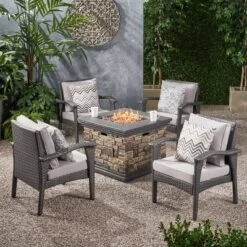 Kaula 5pc Faux Rattan Club Chair & Fire Pit Chat Set - Christopher Knight Home -FurniVerse Store GUEST 5b14b4b9 523f 43f7 b260 767a4b5f23e0