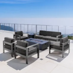 Christopher Knight Home Cape Coral Outdoor Aluminum 7 Seater Sofa Chat Set With Fire Pit -FurniVerse Store GUEST 5bdadcc4 0e3e 4d42 9b58 c8f1ed3d0159