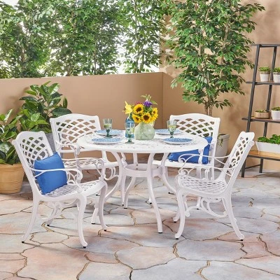 Christopher Knight Home Sarasota 5-Piece Cast Aluminum Outdoor Dining Set With Floral Scroll Design 9 Christopher Knight Home Sarasota 5-Piece Cast Aluminum Outdoor Dining Set With Floral Scroll Design - Image 9