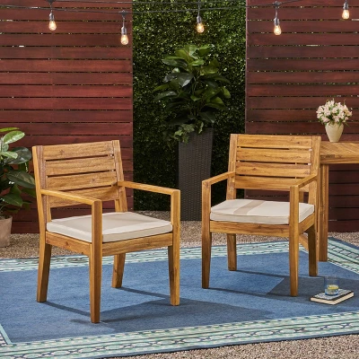 Nestor 2pk Acacia Wood Dining Chairs - Natural/Cream - Christopher Knight Home 1 Nestor 2pk Acacia Wood Dining Chairs - Natural/Cream - Christopher Knight Home