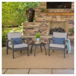 Honolulu 3pc Wicker Patio Chat Set With Cushions - Gray - Christopher Knight Home -FurniVerse Store GUEST 5fb17626 beb0 48cc 9188 08e45c916484