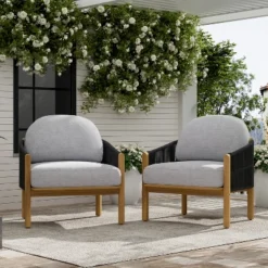 Christopher Knight Home Tatum Outdoor Acacia Wood Club Chair With Woven Rope Backrest And Cushions (Set Of 2) -FurniVerse Store GUEST 5fe141c9 1989 4f20 9ece 77878f9805e9