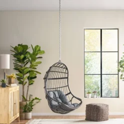 Richards Outdoor/Indoor Wicker Hanging Chair With 8 Foot Chain (No Stand) - Gray/Dark Gray - Christopher Knight Home -FurniVerse Store GUEST 602be215 96a9 452c b7c3 b11d8dcc6ffd