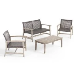 Christopher Knight Home Hampton Outdoor Wicker And Acacia Wood 4 Seater Chat Set