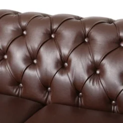 Castalia Chesterfield Tufted 3 Seater Sofa With Nailhead Trim Dark Brown/Natural - Christopher Knight Home -FurniVerse Store GUEST 6136b96a 56df 43a1 8a89 eb8169bc79e5