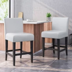 Set Of 2 25.5" Lopez Leather Counter Height Barstools - Christopher Knight Home -FurniVerse Store GUEST 61f043dc 19b0 4721 be50 d785fb11a065