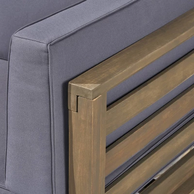 Oana 7pc Acacia V-Shaped Sectional Sofa With Fire Pit Set - Gray/Dark Gray - Christopher Knight Home 2 Oana 7pc Acacia V-Shaped Sectional Sofa With Fire Pit Set - Gray/Dark Gray - Christopher Knight Home - Image 2