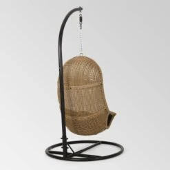 Ripley Outdoor Wicker Hanging Chair With Stand - Light Brown/Dark Gray - Christopher Knight Home -FurniVerse Store GUEST 62d6a488 3005 496c afba 828ec2c7b38f