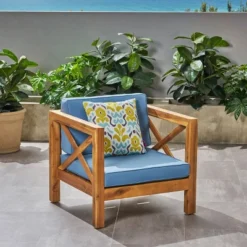 Christopher Knight Home Brava Outdoor Acacia Wood Club Chair With Water Resistant Cushion -FurniVerse Store GUEST 631c43dd ae54 4554 9008 8a85139932b8