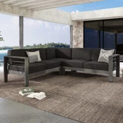 Christopher Knight Home Beatrice Patio Modem V-Shaped Aluminum 5-Seater Sectional Sofa Set With Thick Cushions -FurniVerse Store GUEST 63d4024d 1c1b 4fba a002 dcc6f6060547