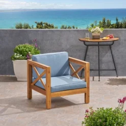 Christopher Knight Home Brava Outdoor Acacia Wood Club Chair With Water Resistant Cushion