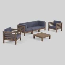 Oana 6pc Acacia Wood Sofa Chat Set - Gray/Dark Gray - Christopher Knight Home