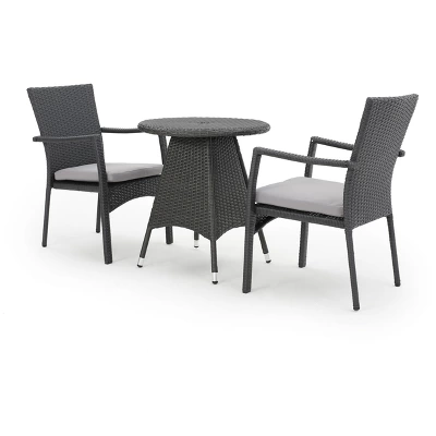 Georgina 3pc Wicker Patio Bistro Set With Cushions - Gray - Christopher Knight Home 1 Georgina 3pc Wicker Patio Bistro Set With Cushions - Gray - Christopher Knight Home