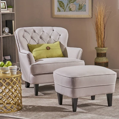 Tafton Club Chair And Ottoman - Natural - Christopher Knight Home 1 Tafton Club Chair And Ottoman - Natural - Christopher Knight Home