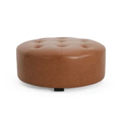 Christopher Knight Home Rafael Modern Button Tufted Faux Leather Round Ottoman, Light Brown 8 Christopher Knight Home Rafael Modern Button Tufted Faux Leather Round Ottoman, Light Brown -FurniVerse Store GUEST 673e2dcd 7f5f 40ac a860 45398728b233