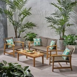 Christopher Knight Home Hampton Outdoor Wicker And Acacia Wood 4 Seater Chat Set -FurniVerse Store GUEST 67733c12 9e51 42f9 8138 90df1a10ce08