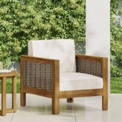 Christopher Knight Home Luna Outdoor Acacia And Wicker Club Chair Teak/Mixed Brown/Beige