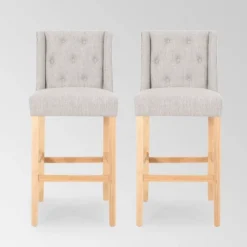Set Of 2 Lansglen Button Tufted Wingback Barstools - Christopher Knight Home -FurniVerse Store GUEST 682f098c fc5f 4f5f ae48 7f3a81a746e4