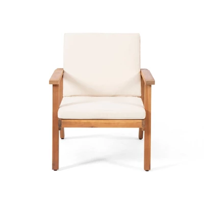 Temecula 2pk Outdoor Acacia Wood Club Chairs With Cushions - Brown Patina/Cream - Christopher Knight Home 2 Temecula 2pk Outdoor Acacia Wood Club Chairs With Cushions - Brown Patina/Cream - Christopher Knight Home - Image 2