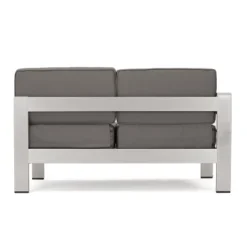 Christopher Knight Home Cape Coral Outdoor Aluminum 5 Seater Sectional Sofa Set With Ottoman, Silver/Khaki -FurniVerse Store GUEST 69118726 4d6e 44ec bc78 c5a7e5d3c859