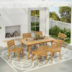 Christopher Knight Home Fawn 7 Pieces Outdoor Acacia Wood Dining Set, Teak