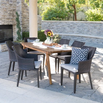 Christopher Knight Home Hemlock Outdoor Wicker And Acacia Wood 7 Piece Dining Set With Cushion 11 Christopher Knight Home Hemlock Outdoor Wicker And Acacia Wood 7 Piece Dining Set With Cushion - Image 11