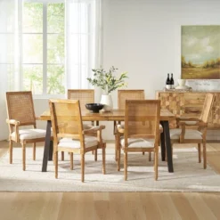 7pc Chatau Farmhouse Fabric Upholstered Wood And Cane Dining Set - Christopher Knight Home -FurniVerse Store GUEST 6a5c5951 bf0b 414c 9e1c 72244ee4b85c