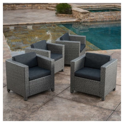 Puerta 4pk All-Weather Wicker Patio Club Chairs - Black - Christopher Knight Home 3 Puerta 4pk All-Weather Wicker Patio Club Chairs - Black - Christopher Knight Home - Image 3