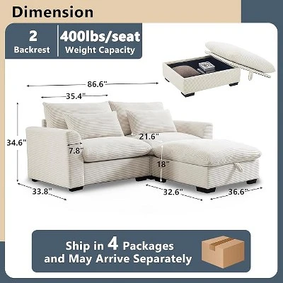 Christopher Knight Home Marsh Corduroy Loveseat With Movable And Storage Ottomans 2 Christopher Knight Home Marsh Corduroy Loveseat With Movable And Storage Ottomans - Image 2