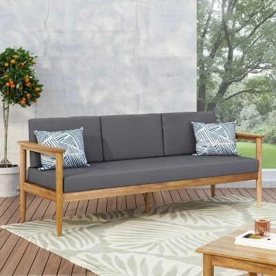 Magnolia Patio Acacia Wood 3 Seater Sofa - Teak/Dark Gray - Christopher Knight Home 1 Magnolia Patio Acacia Wood 3 Seater Sofa - Teak/Dark Gray - Christopher Knight Home