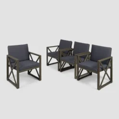 Andora 4pk Acacia Wood Club Chairs - Gray/Dark Gray - Christopher Knight Home
