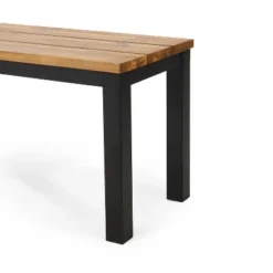 Lindsey Outdoor Modern Industrial Acacia Wood Bench Teak/Black - Christopher Knight Home