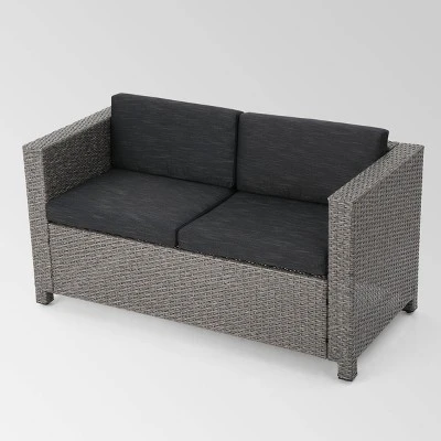 Puerta 8pc Wicker Chat Set - Black/Gray - Christopher Knight Home 1 Puerta 8pc Wicker Chat Set - Black/Gray - Christopher Knight Home