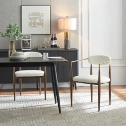 Christopher Knight Home Grov Upholstered Boucle Iron Dining Chair (Set Of 2), Beige And Gold